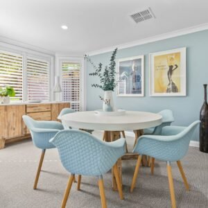 Luna round coffee table in a modern dining space