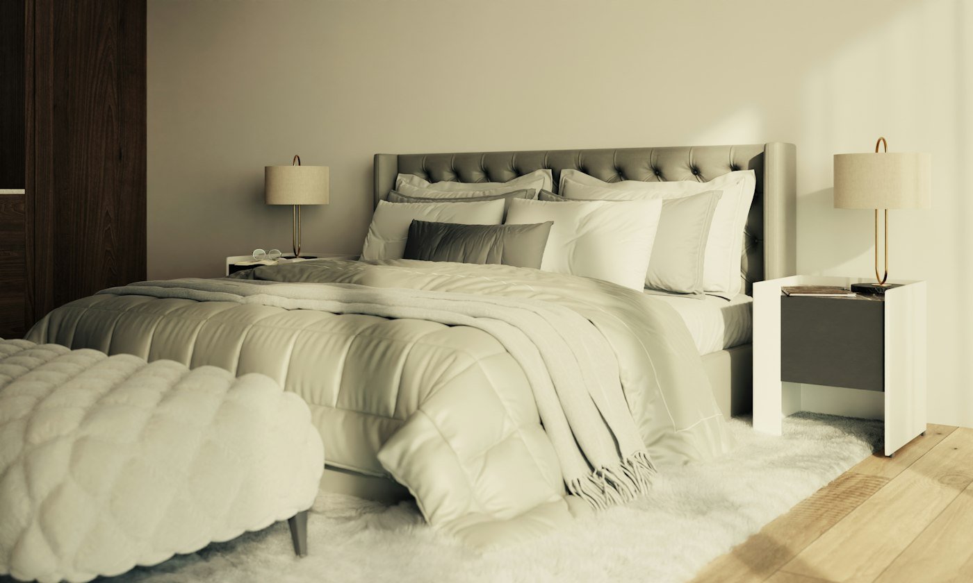 Milano tufted platform bed with headboard