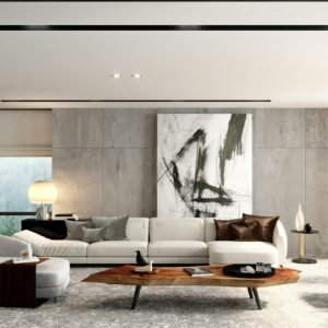 Nordic L-shape sectional sofa in a minimalist living room