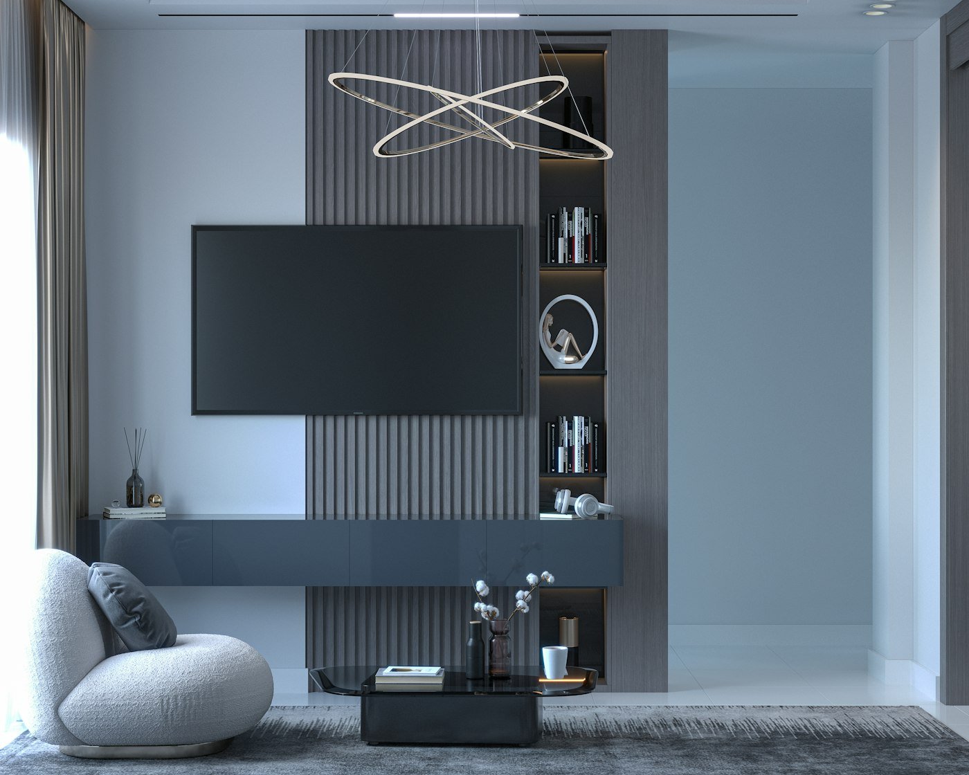 Onyx floating LED TV unit in a modern living room