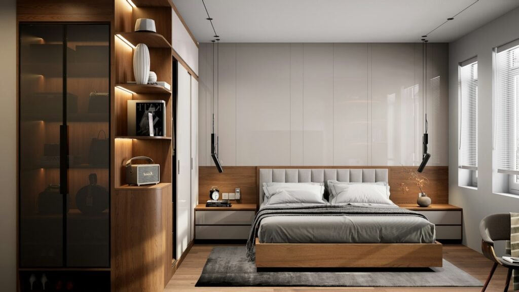 Vista four door sliding wardrobe in a modern bedroom